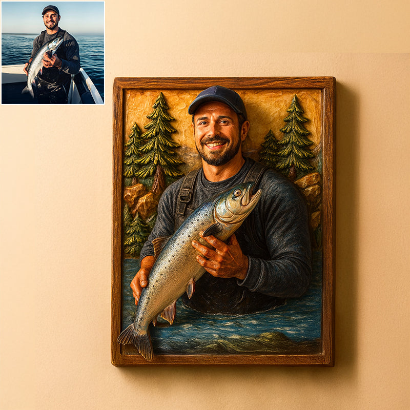 Customized fishing oil painting photo frame
