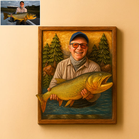 Customized fishing oil painting photo frame