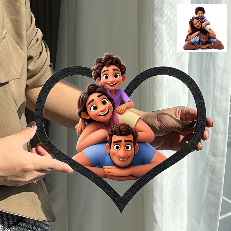 Personalized Pixar Cartoon Style Photo Heart Shaped Wooden Sign
