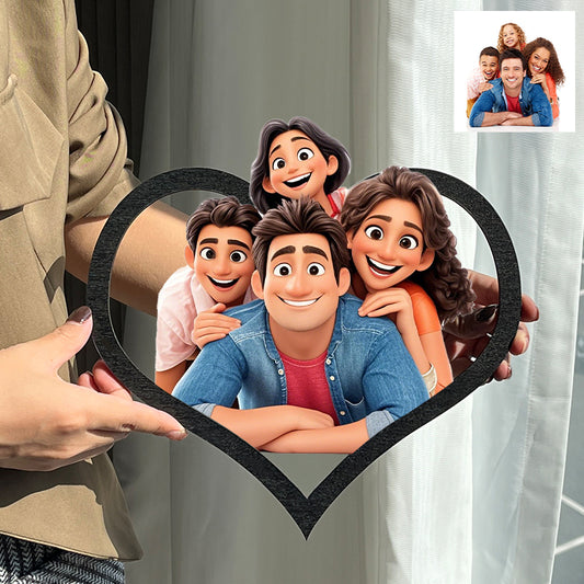 Personalized Pixar Cartoon Style Photo Heart Shaped Wooden Sign
