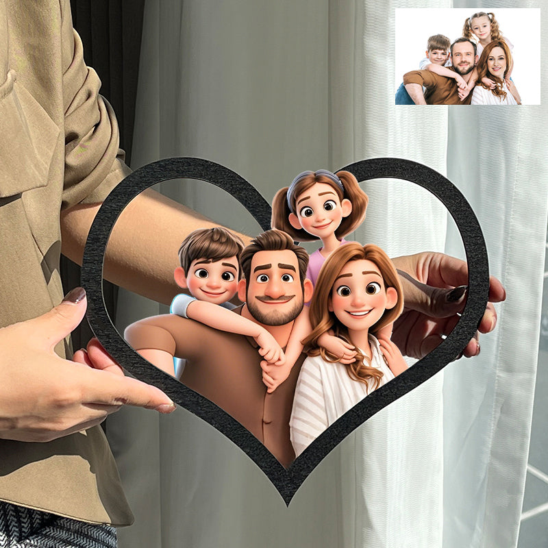 Personalized Pixar Cartoon Style Photo Heart Shaped Wooden Sign