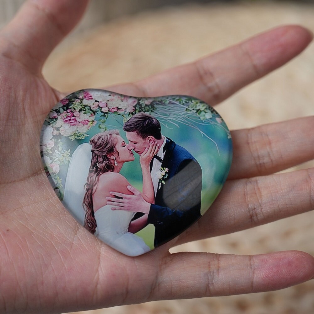 Luxury Personalized Heart Photo Glass Magnet