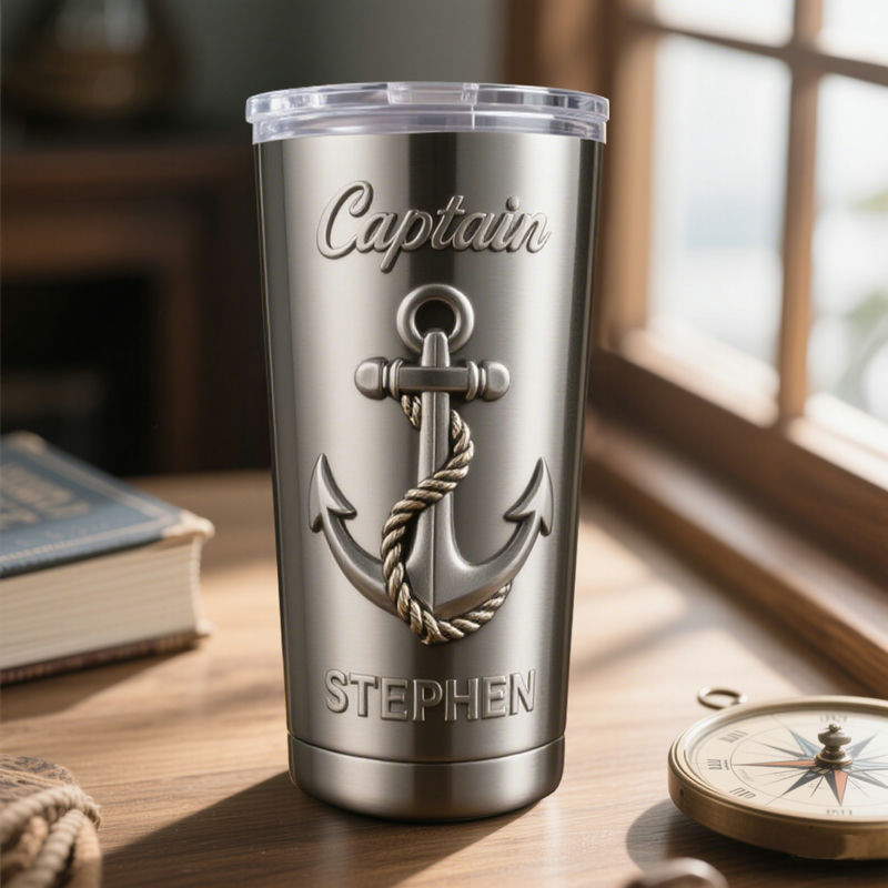 Personalized nautical anchor captain stainless steel tumbler