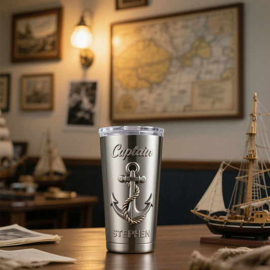 Personalized nautical anchor captain stainless steel tumbler