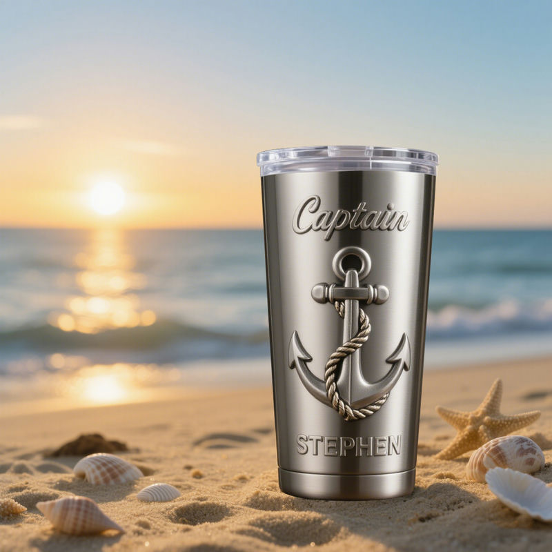Personalized nautical anchor captain stainless steel tumbler