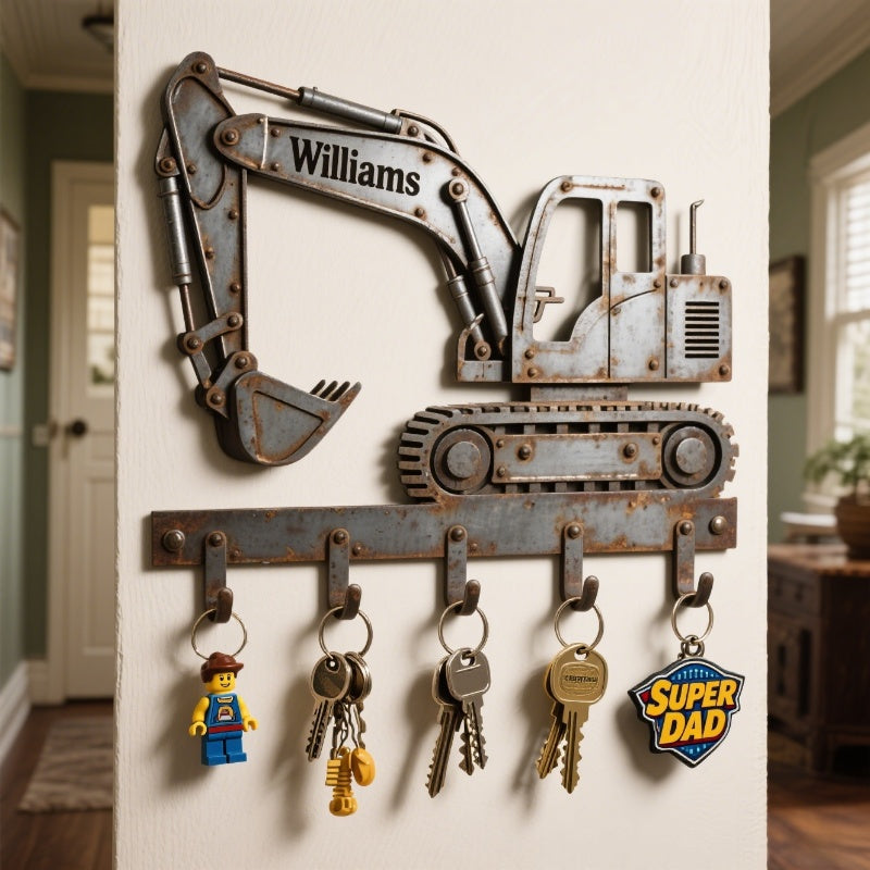 Personalized excavator key hook with name