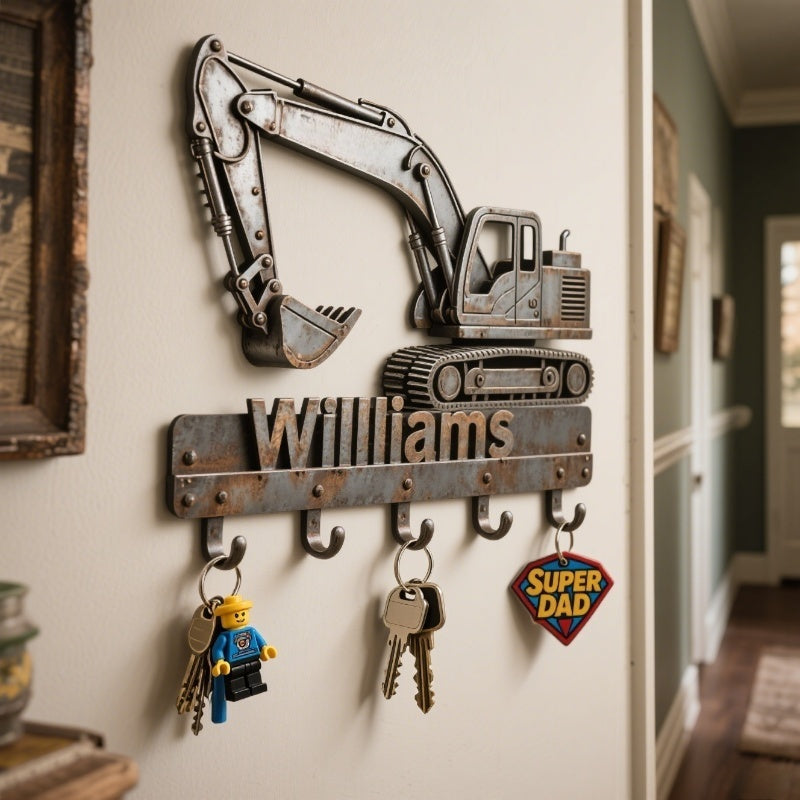 Personalized excavator key hook with name