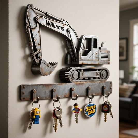 Personalized excavator key hook with name