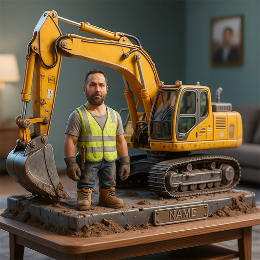 Personalized Excavator Driver Cartoon Photo 3D Statue Ornament