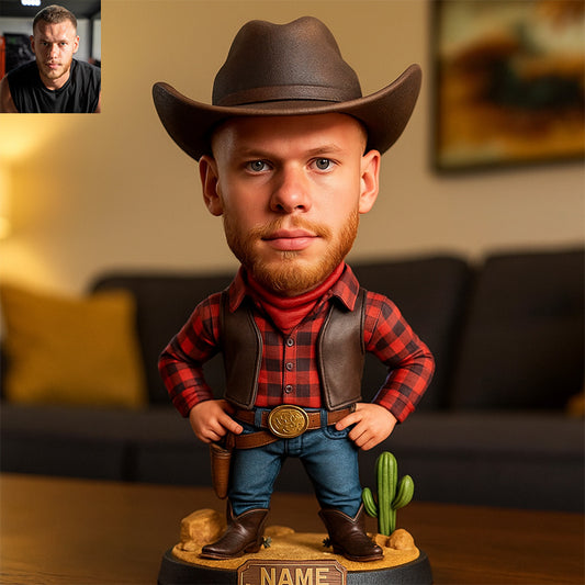 Personalized Western Cowboy Photo Cartoon Statue Ornaments