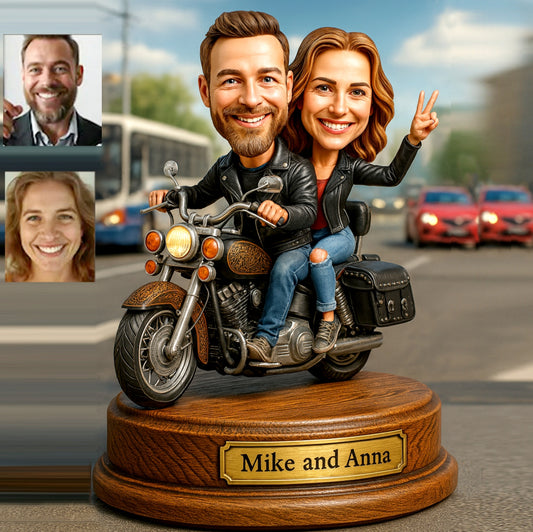 Custom couple motorcycle portrait caricature gift