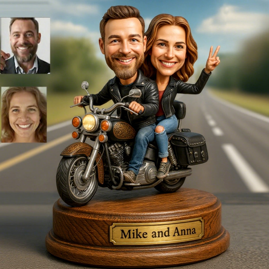 Custom couple motorcycle portrait caricature gift