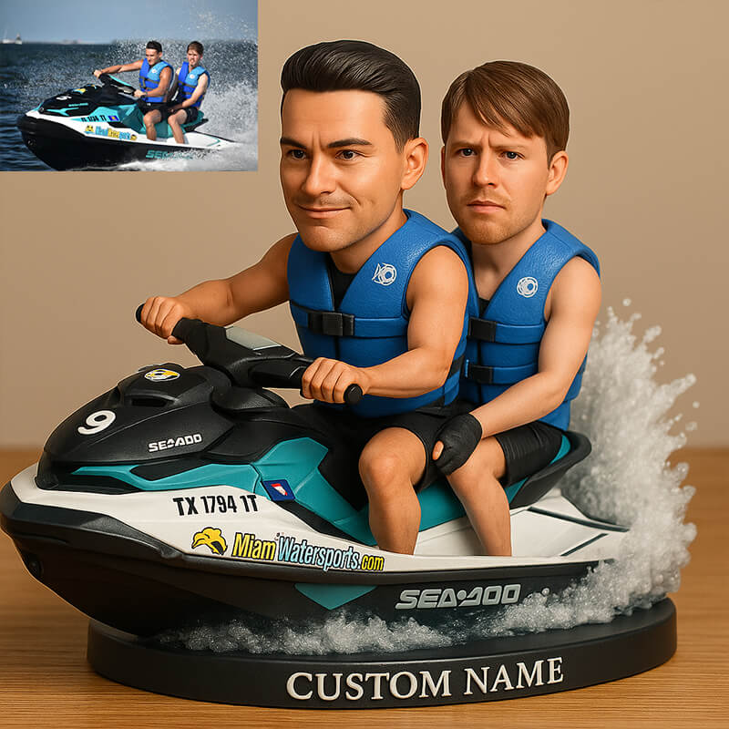 Personalized Photo Motorboat Themed Cartoon Character Ornament