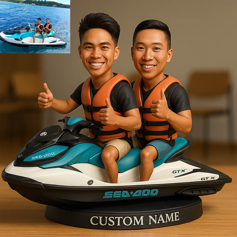 Personalized Photo Motorboat Themed Cartoon Character Ornament