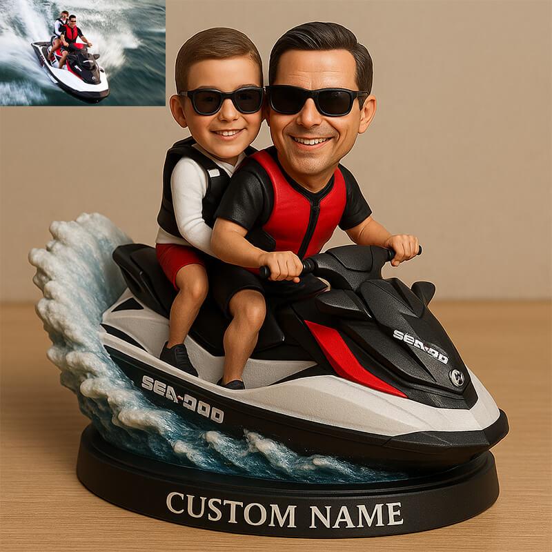 Personalized Photo Motorboat Themed Cartoon Character Ornament