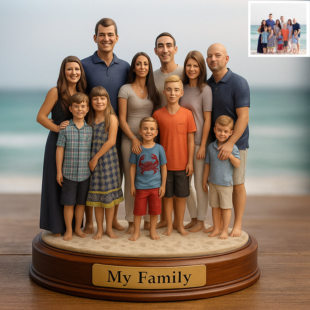 Custom photorealistic rendering of family-themed figurines