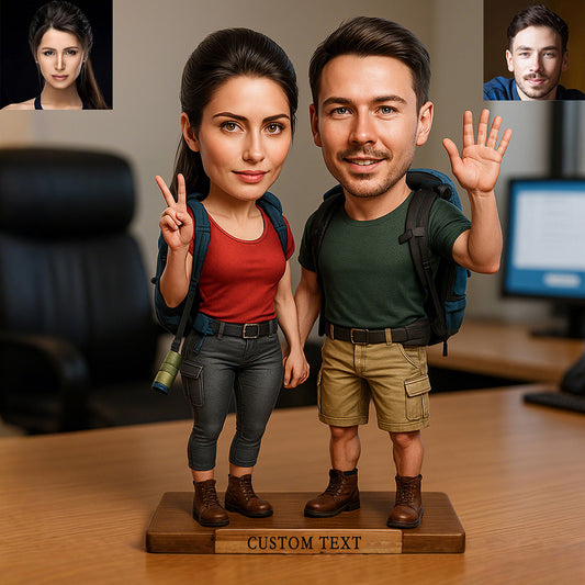 Personalized Couple Mountain Climbing Portrait Desktop Ornament