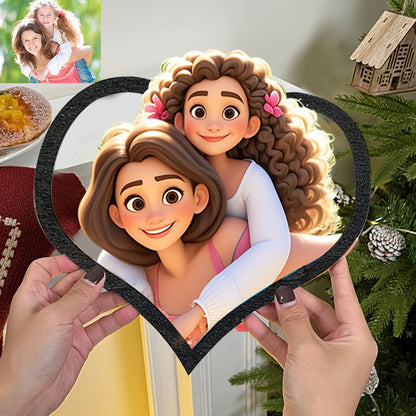 Personalized Pixar Cartoon Style Photo Heart Shaped Wooden Sign