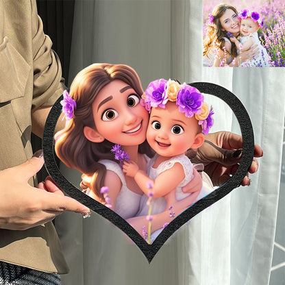 Personalized Pixar Cartoon Style Photo Heart Shaped Wooden Sign
