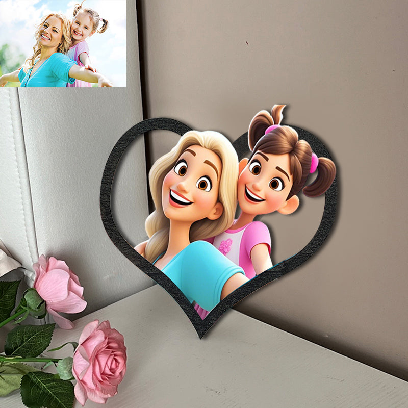 Personalized Pixar Cartoon Style Photo Heart Shaped Wooden Sign