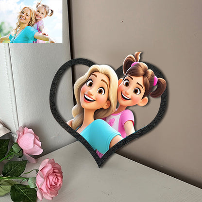 Personalized Pixar Cartoon Style Photo Heart Shaped Wooden Sign