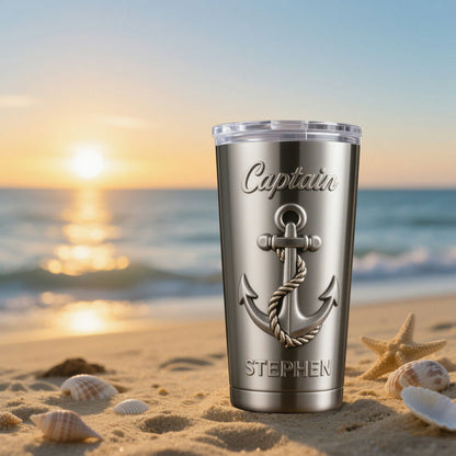 Personalized nautical anchor captain stainless steel tumbler