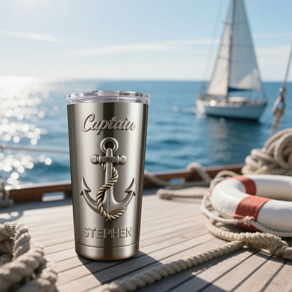Personalized nautical anchor captain stainless steel tumbler