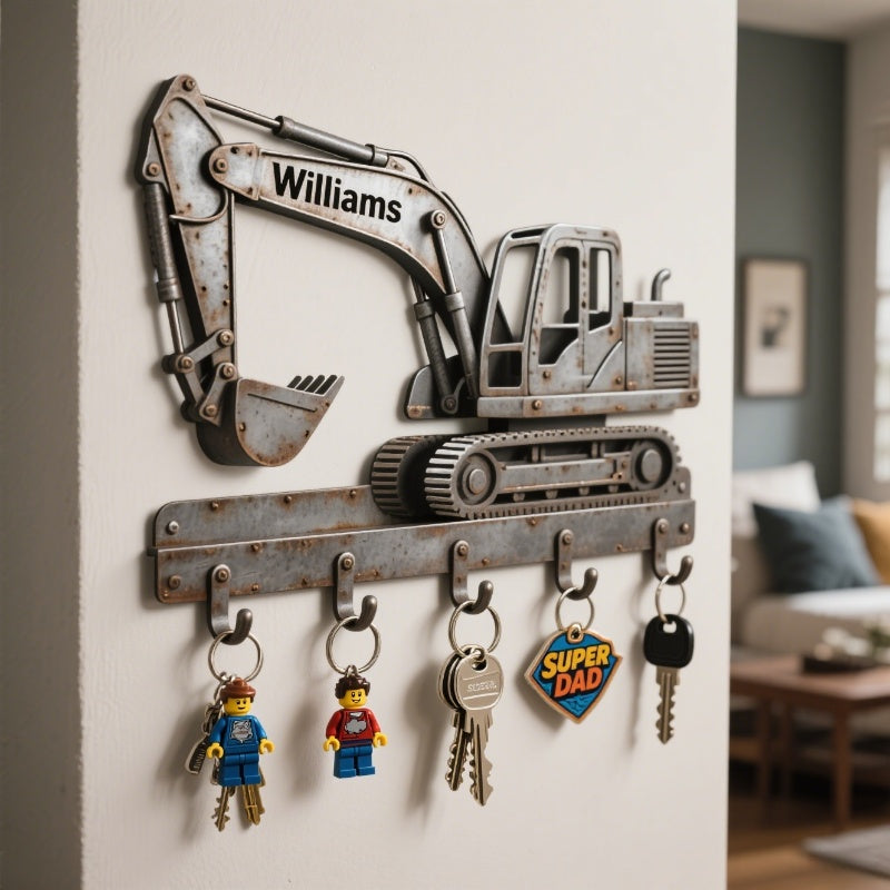 Personalized excavator key hook with name