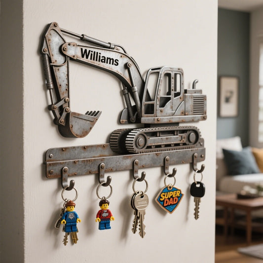 Personalized excavator key hook with name