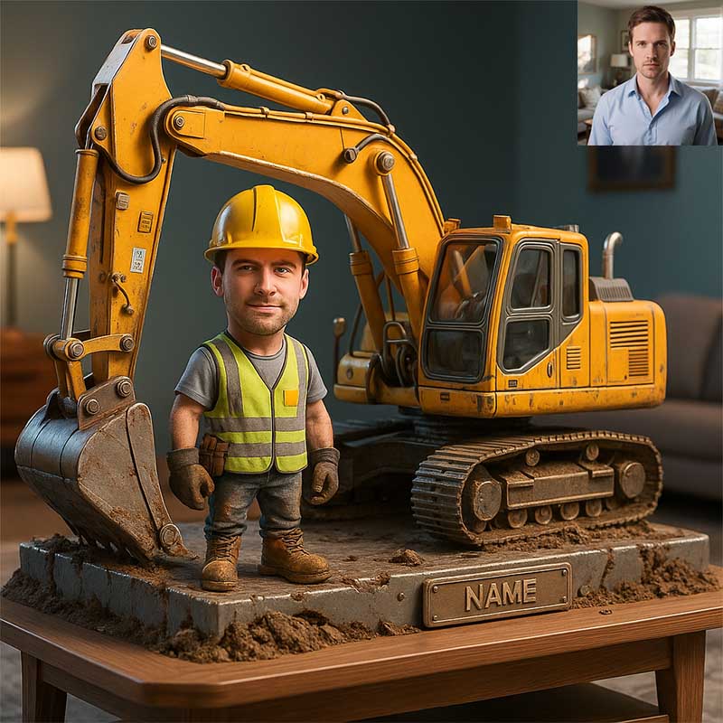 Personalized Excavator Driver Cartoon Photo 3D Statue Ornament