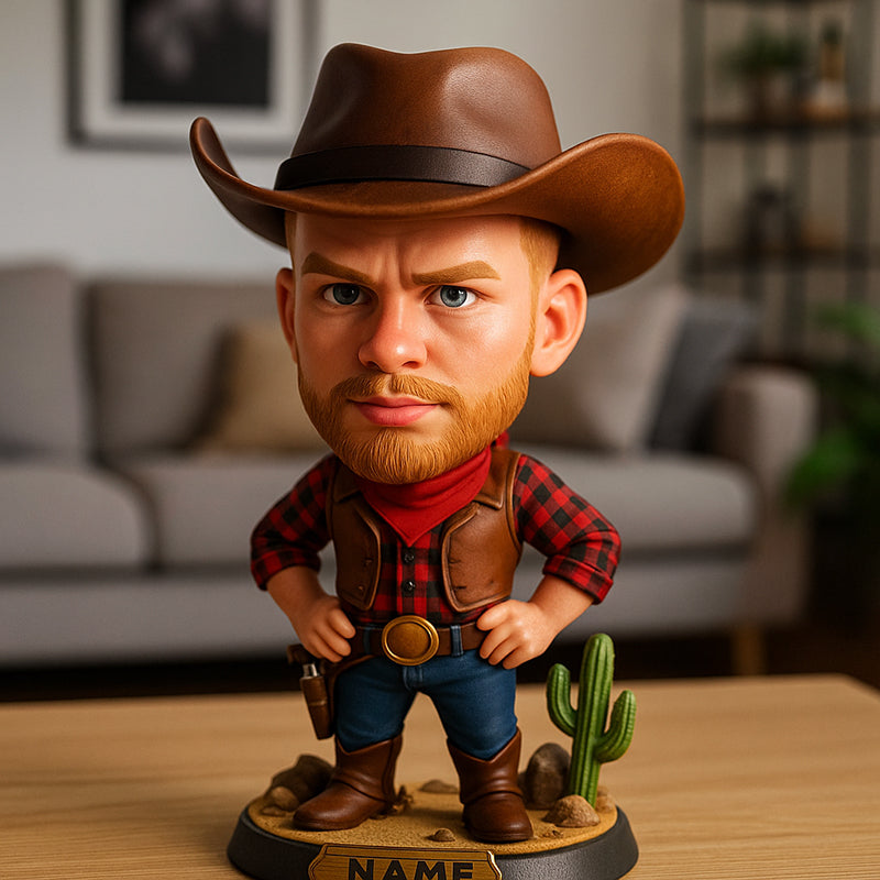 Personalized Western Cowboy Photo Cartoon Statue Ornaments