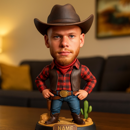 Personalized Western Cowboy Photo Cartoon Statue Ornaments