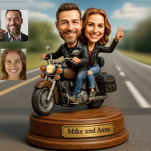 Custom couple motorcycle portrait caricature gift