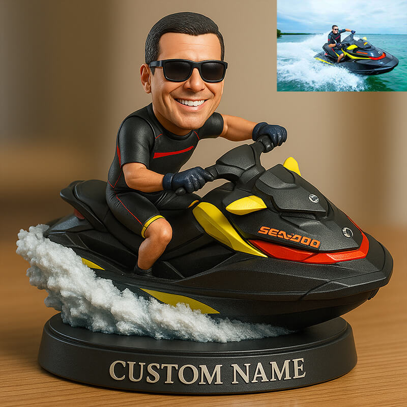 Personalized Photo Motorboat Themed Cartoon Character Ornament
